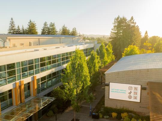 Student Center building at sunset